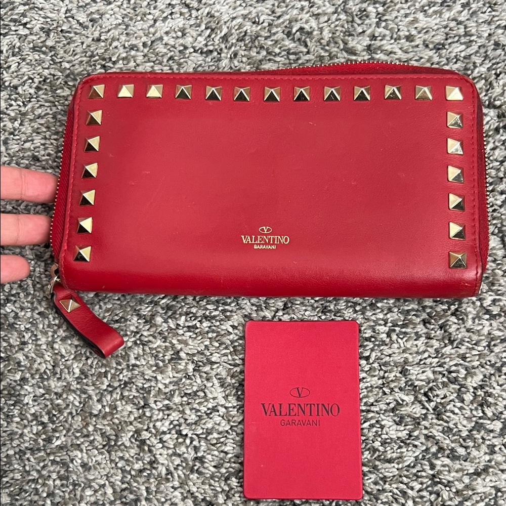 Valentino Garavani Red Wallet with Gold Studs